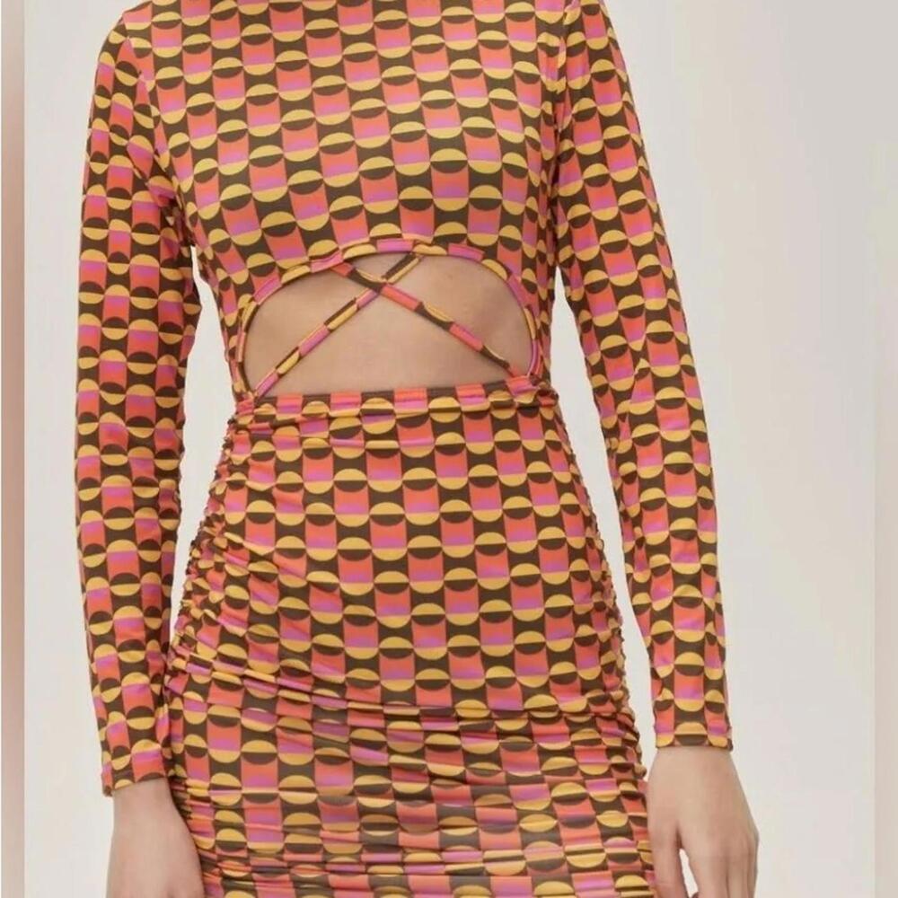 NASTYGAL Geometric Cut Out Midi Dress Long Sleeve size 6 US New